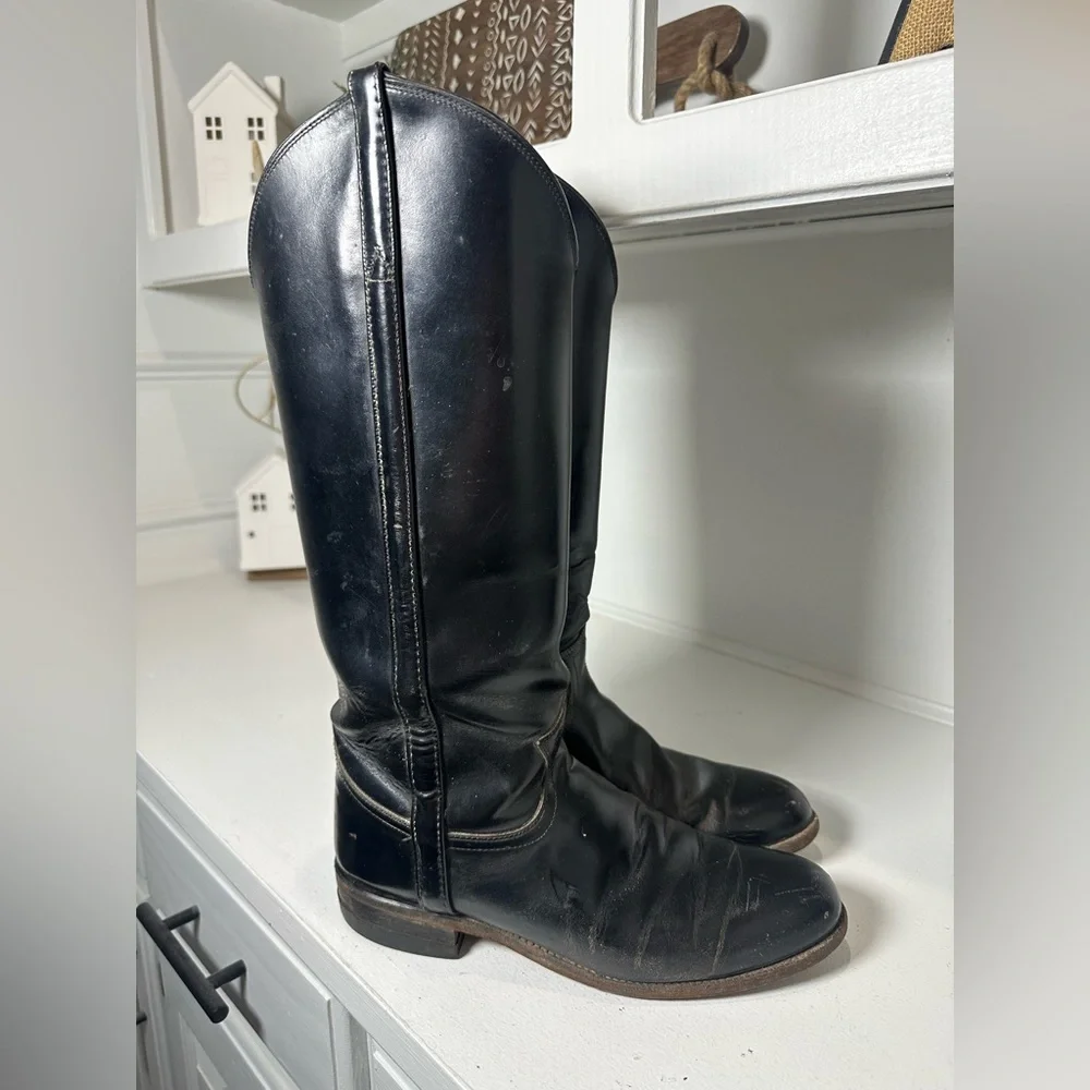 Justin Western Boots Womens 7.5B Black Leather Cowboy Boots USA Made Classic - Picture 5 of 10